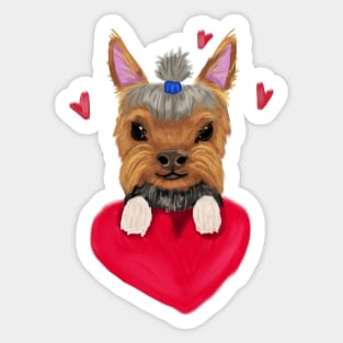 Yorkie with red heart Sticker